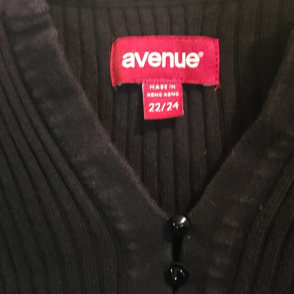 Avenue Black Ribbed Women's Ribbed Sweater Blouse 22 24